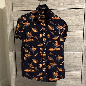 Navy and Orange Patterned Men's Shirt